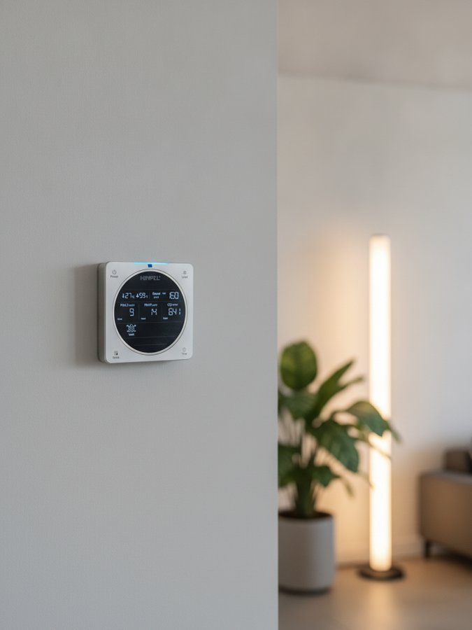 แผงควบคุม RS2 LED ติดผนัง แสดงค่า PM2.5 และ CO2